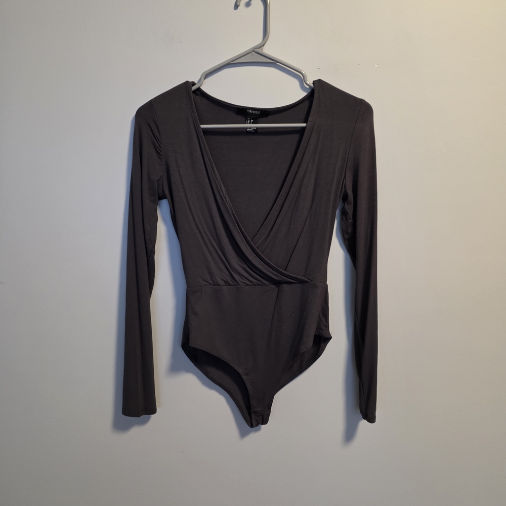 Forever 21 Charcoal V-Neck Bodysuit